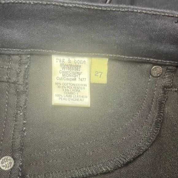 Rag & Bone 27" Black Denim Leather Trim Moto Straight Leg Jeans Pants Stretch - Picture 4 of 9